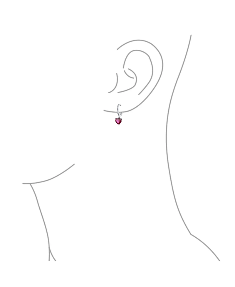 Bling Jewelry Fuchsia Pink Cubic Zirconia Cz Heart Huggie Hoop Lever back Dangling Earrings Sterling Silver Cz Accent