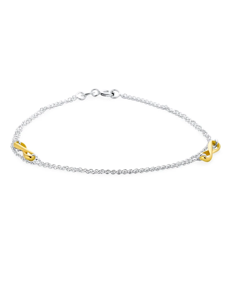 Bling Jewelry 2 in 1 Set Double Chain Two Tone Infinity Love Knot Anklet Ankle Bracelet Sterling Silver 9 Inch