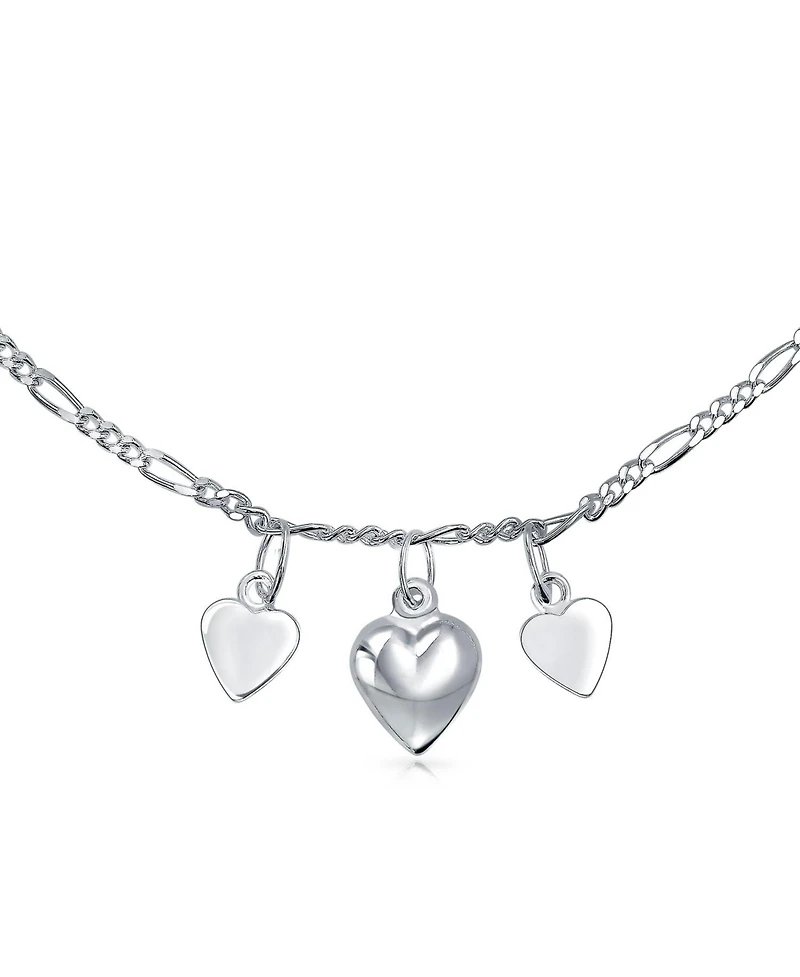 Bling Jewelry Three Multi Dangling Hearts Charms Anklet Ankle Figaro Bracelet Sterling Silver Adjustable 9 To 10 Inch With Extender
