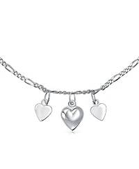 Bling Jewelry Three Multi Dangling Hearts Charms Anklet Ankle Figaro Bracelet Sterling Silver Adjustable 9 To 10 Inch With Extender