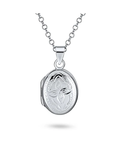 Bling Jewelry Delicate Small Tiny carved Floral Flower Photo Oval Shape Lockets That Hold Pictures Silver Locket Necklace Pendant