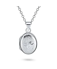 Bling Jewelry Delicate Small Tiny carved Floral Flower Photo Oval Shape Lockets That Hold Pictures Silver Locket Necklace Pendant