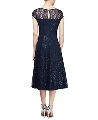 Sl Fashions Petite Sequined Lace Cap-Sleeve Dress