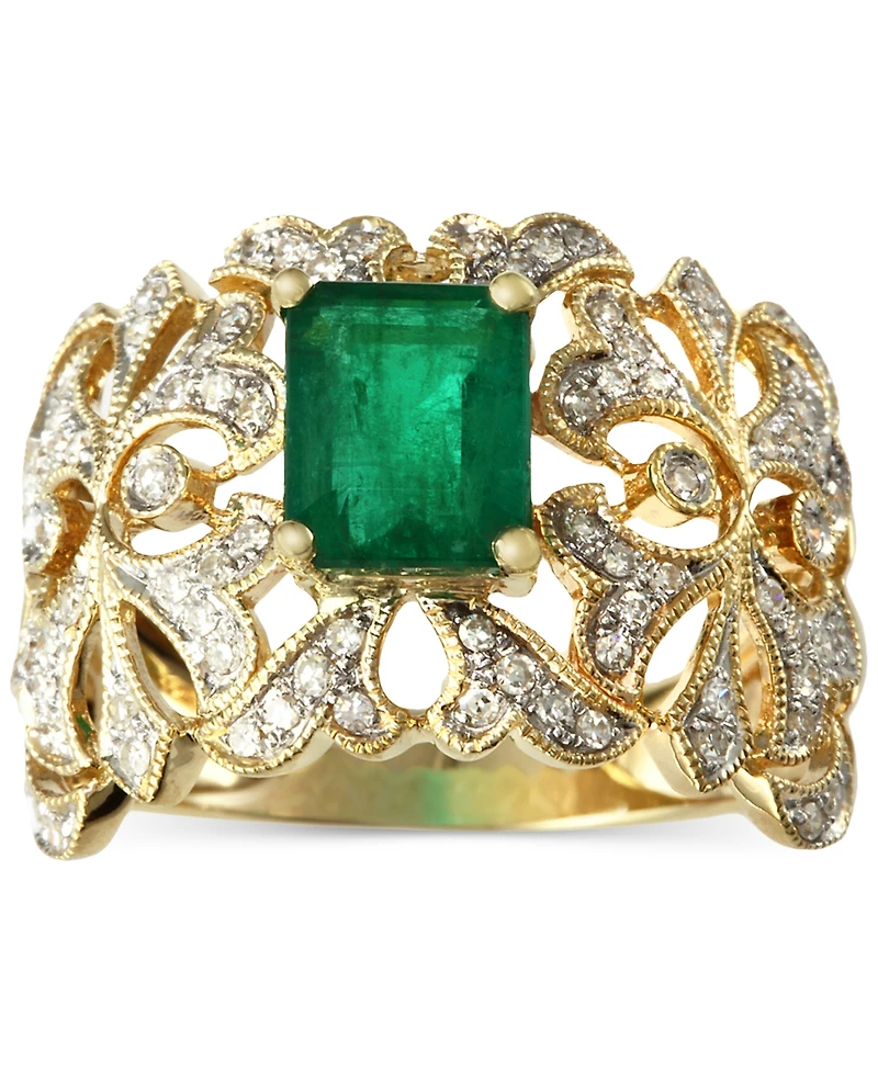 Effy Emerald (1-3/8 ct. t.w.) & Diamond (1/3 ct. t.w.) Openwork Statement Ring in 14k Gold