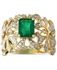 Effy Emerald (1-3/8 ct. t.w.) & Diamond (1/3 ct. t.w.) Openwork Statement Ring in 14k Gold