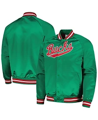 Men's Mitchell & Ness Green Milwaukee Bucks Hardwood Classics Throwback Wordmark Raglan Full-Snap Jacket