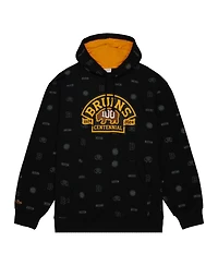 Men's Mitchell & Ness Black Boston Bruins 100th Anniversary Allover Print Pullover Hoodie