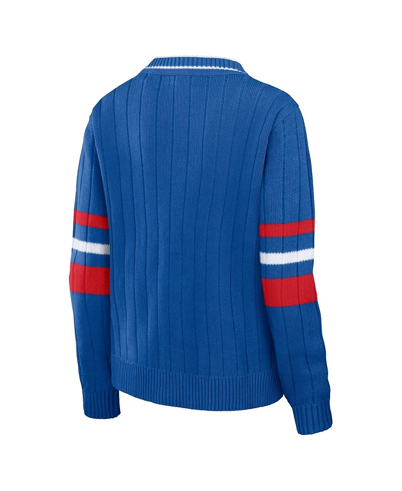Women's Wear by Erin Andrews Royal Distressed New England Patriots Throwback V-Neck Sweater