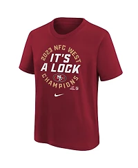 Big Boys Nike Scarlet San Francisco 49ers 2023 Nfc West Division Champions Locker Room Trophy Collection T-shirt