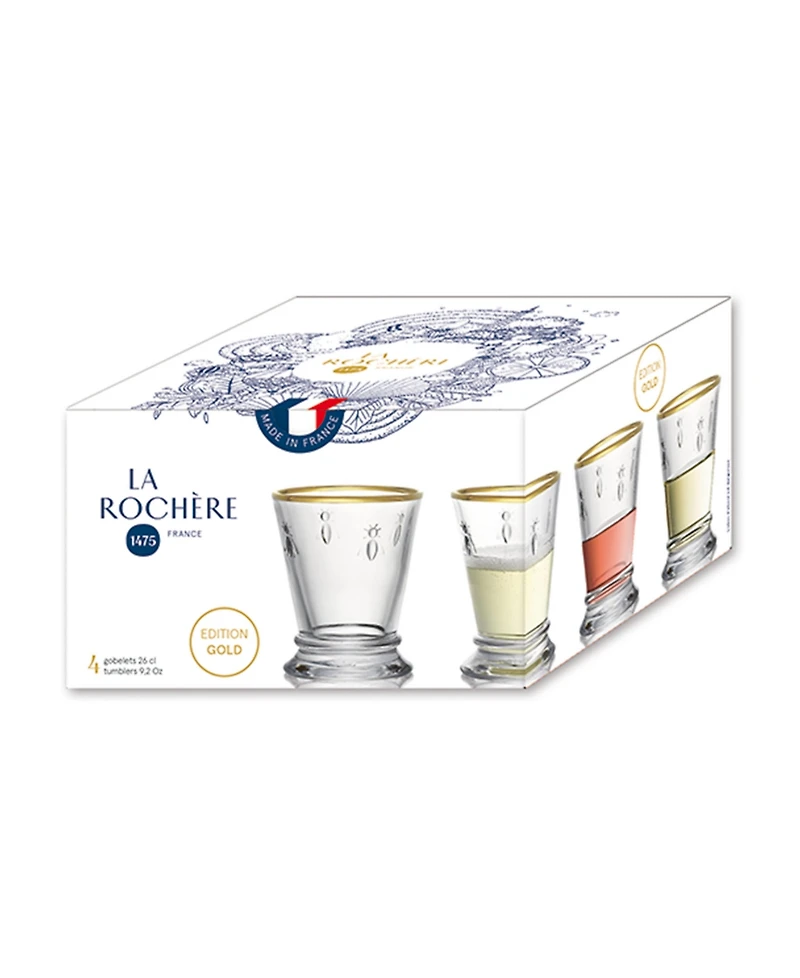 La Rochere Gold Rimmed Napoleon Bee 10 oz. Tumbler, Set of 4