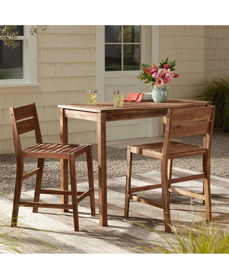 Teal Island Designs Wood Outdoor Bar Stools 24" Set of 2 High Farmhouse Rustic with Ladder Backrest Footrest for Kitchen Counter Island Patio Gar