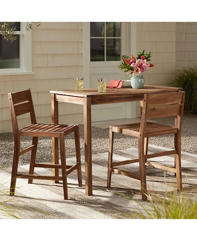 Teal Island Designs Wood Outdoor Bar Stools 24" Set of 2 High Farmhouse Rustic with Ladder Backrest Footrest for Kitchen Counter Island Patio Gar