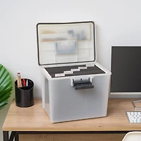 Iris Usa 19 Qt. Weatherpro Plastic Office Storage Portable Letter Size File Box with Organizer-Lid and Seal and Secure Latching Buckles, Clear