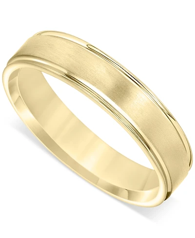 Men's Satin Finish Beveled Edge Band 18k Gold-Plated Sterling Silver (Also Silver)
