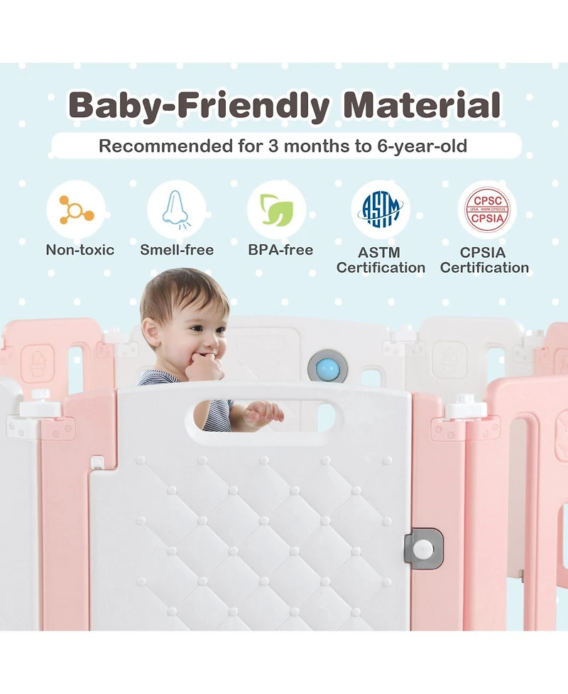 14 Panels Kids Safety Activity Play Center with Drawing Board