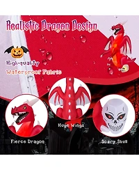 8 Ft Halloween Inflatable Red Dragon with Wings & Skull Holiday Decoration Light