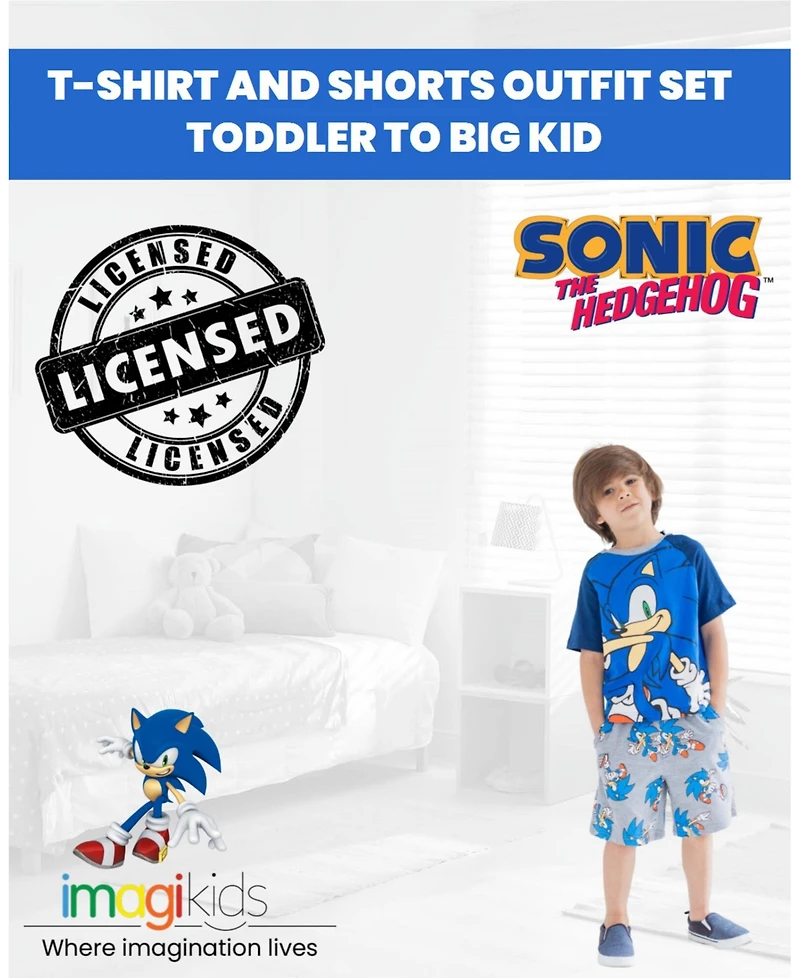 Sega Sonic the Hedgehog Boys Graphic T-Shirt and French Terry Shorts Set Toddler| Child