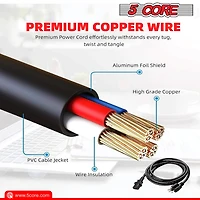 5 Core 3 Prong Extension Cord Feet Non-Polarized Durable Three Prong Extension Cable Us Ac 3 Prong Extension Cord Heavy Duty Plug Extender