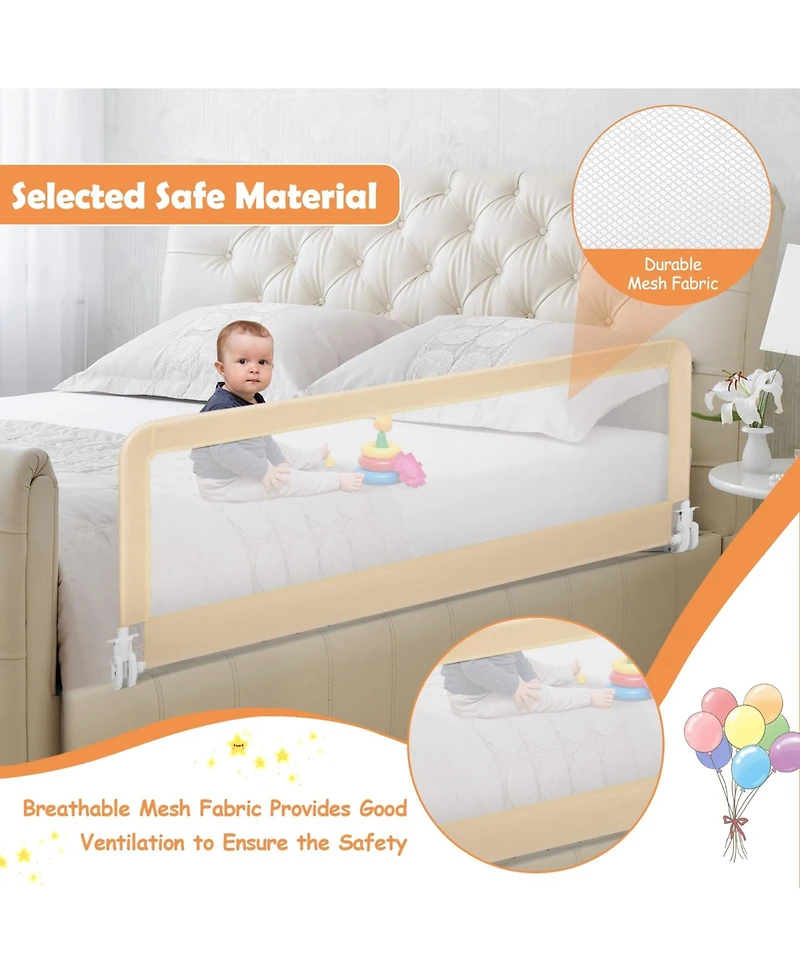 59 Inch Folding Breathable Baby Bed Rail Guard with Safety Strap