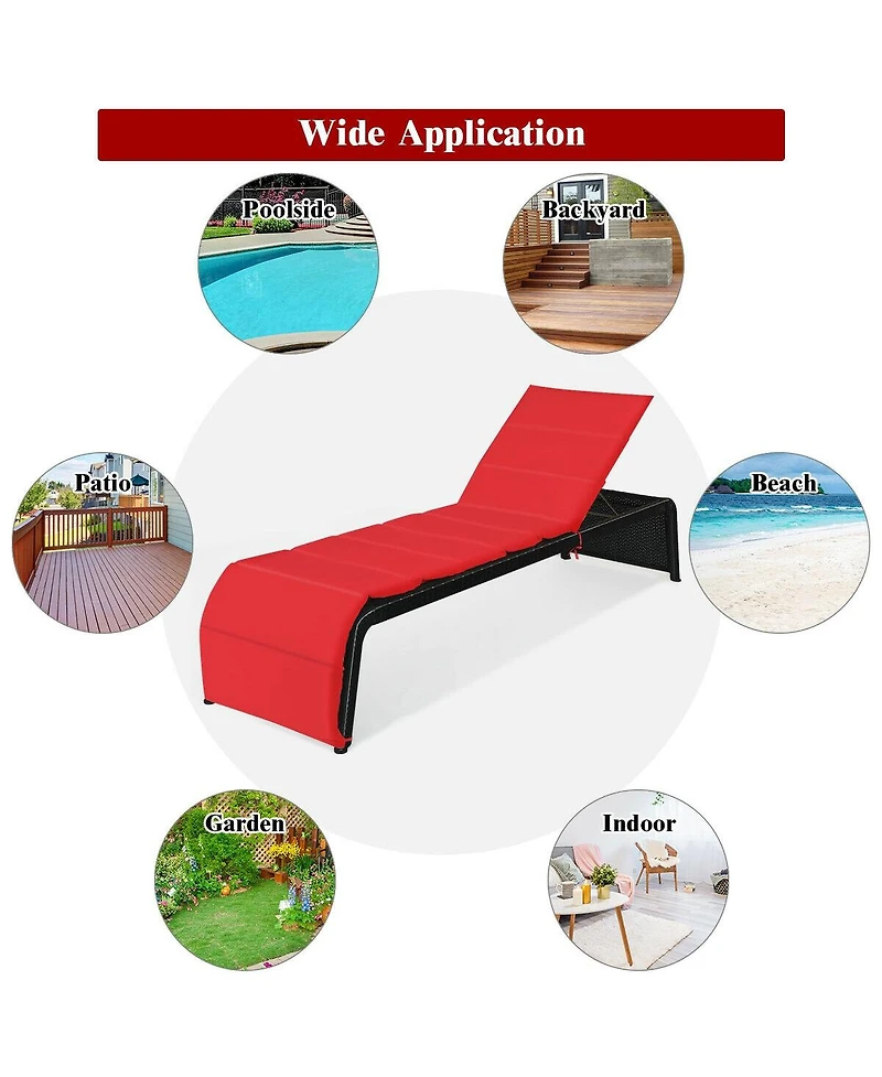 Patio Rattan Lounge Chair Back Adjustable Chaise Recliner with Cushioned