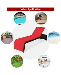 Patio Rattan Lounge Chair Back Adjustable Chaise Recliner with Cushioned