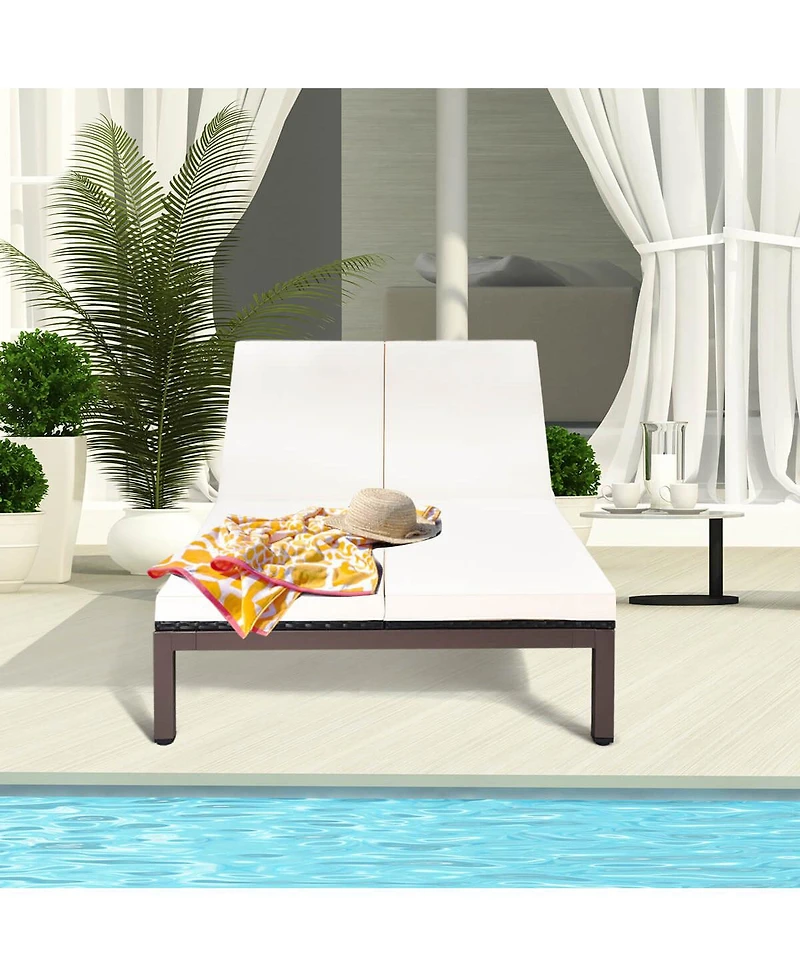 2-Person Patio Rattan Lounge Chair with Adjustable Backrest