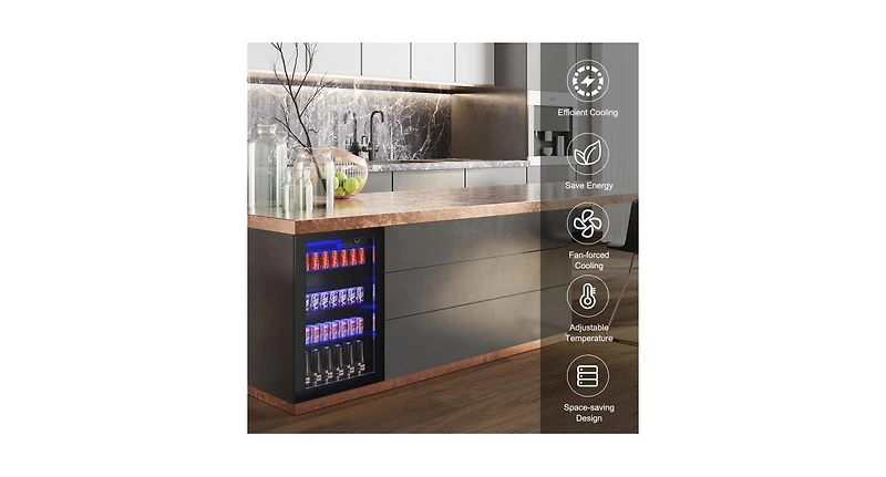 120 Can Beverage Fridge with Glass Door, Compact Drink Cooler for Home or Office