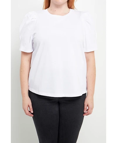 Women's Plus Short Puff Sleeve Knit Top