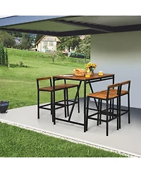 5 Pieces Outdoor Acacia Wood and Pe Rattan Bar Set