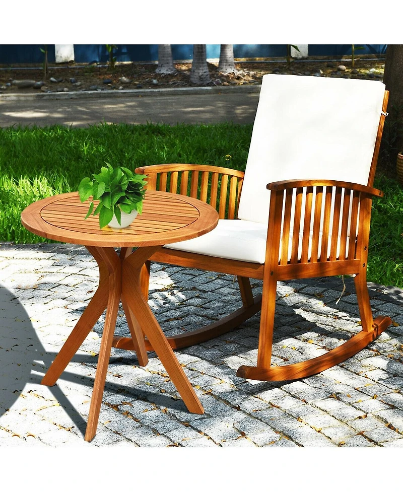 27 Inch Outdoor Round Solid Wood Coffee Side Bistro Table