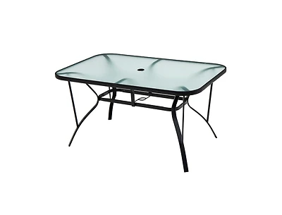 55 x 35 Inch Patio Dining Rectangle Tempered Glass Table with Umbrella Hole