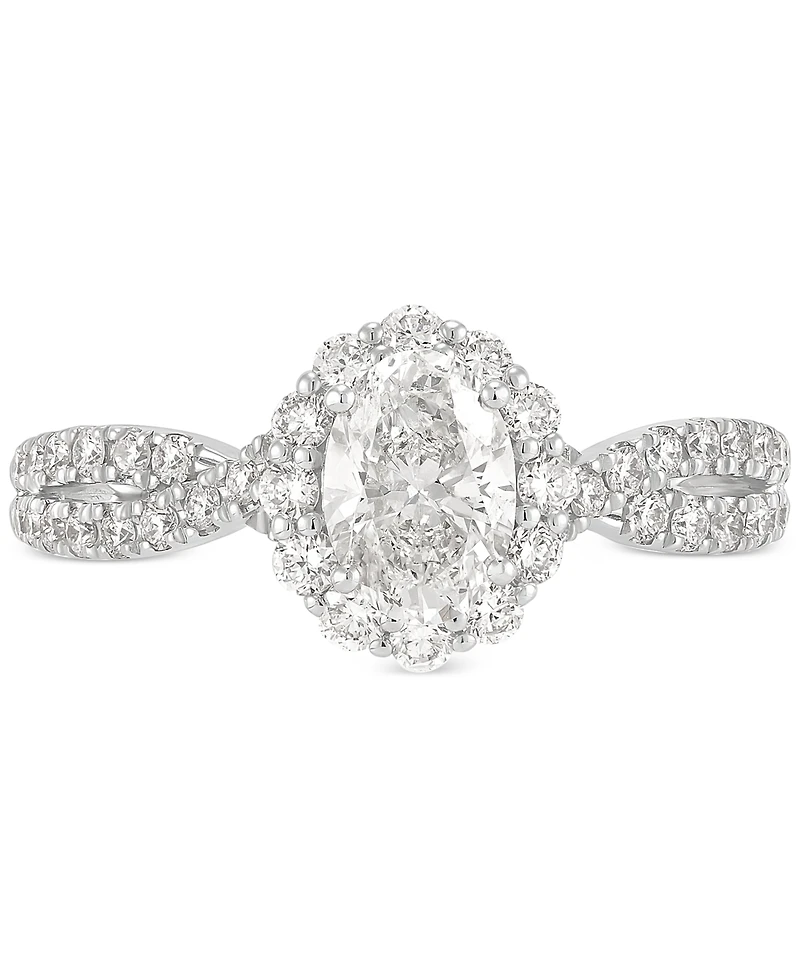 Diamond Oval Halo Twist Shank Engagement Ring (1-1/3 ct. t.w.) in 14k White Gold