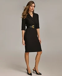 Donna Karan New York Women's Belted Knee-length V-neck Jacket Dress