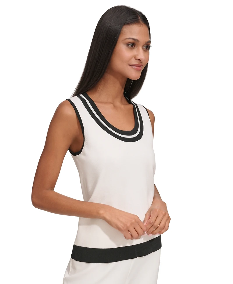 Karl Lagerfeld Women's Scoop-Neck Sleeveless Knit Top with Contrast Trim
