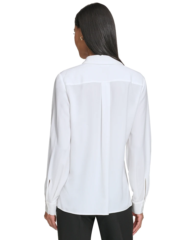 Karl Lagerfeld Women's Collared Pleat-Front Long-Sleeve Top
