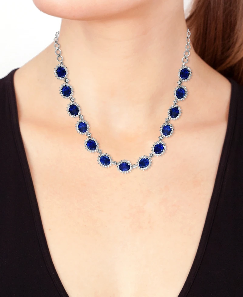 Effy Lab Grown Sapphire (27-1/6 ct. t.w.) & Lab Grown Diamond (4-5/8 ct. t.w.) Halo 18" Collar Necklace in 14k White Gold