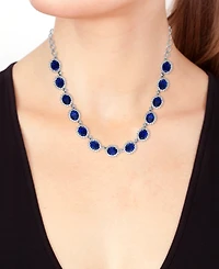 Effy Lab Grown Sapphire (27-1/6 ct. t.w.) & Lab Grown Diamond (4-5/8 ct. t.w.) Halo 18" Collar Necklace in 14k White Gold