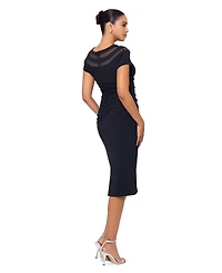 Xscape Women's Illusion Boat-Neck Short-Sleeve Dress