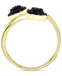 Black Cubic Zirconia Two Heart Bypass Ring Sterling Silver