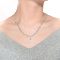 Sterling Silver with White Gold Plated Clear Princess Cubic Zirconia ZigZag Style Necklace