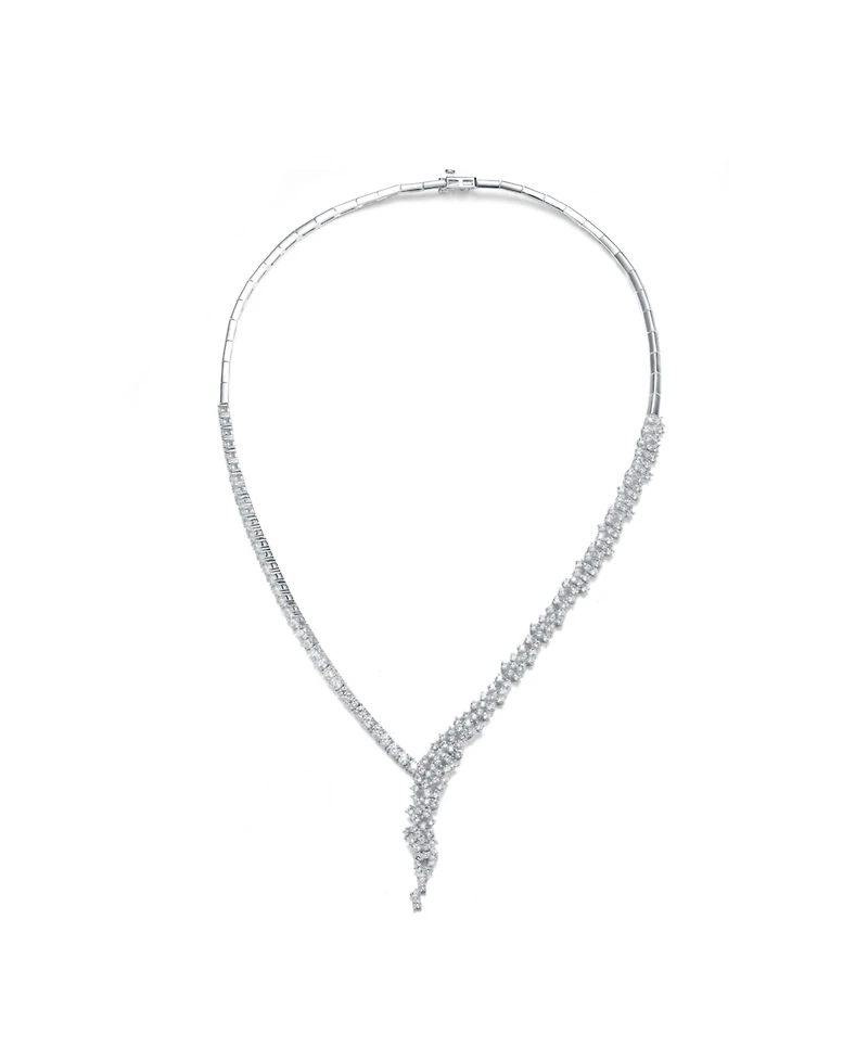 Genevive Sterling Silver White Gold Plated with Clear Round Cubic Zirconia Cluster Necklace