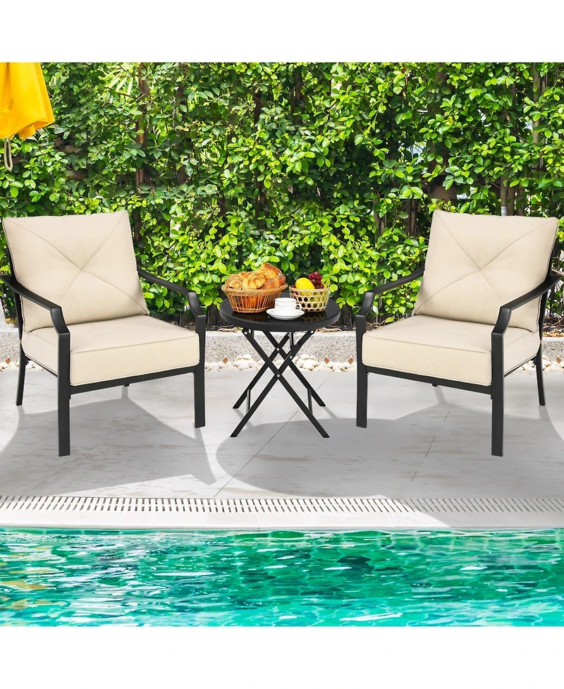 2 Pieces Patio Dining Set with Padded Cushions Armrest Steel Frame