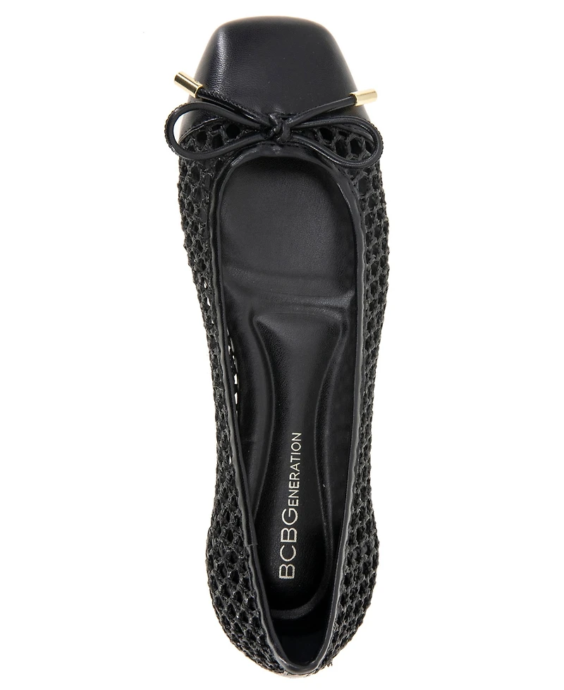 BCBGeneration Women's Hartly Woven Raffia Square Toe Ballet Flats