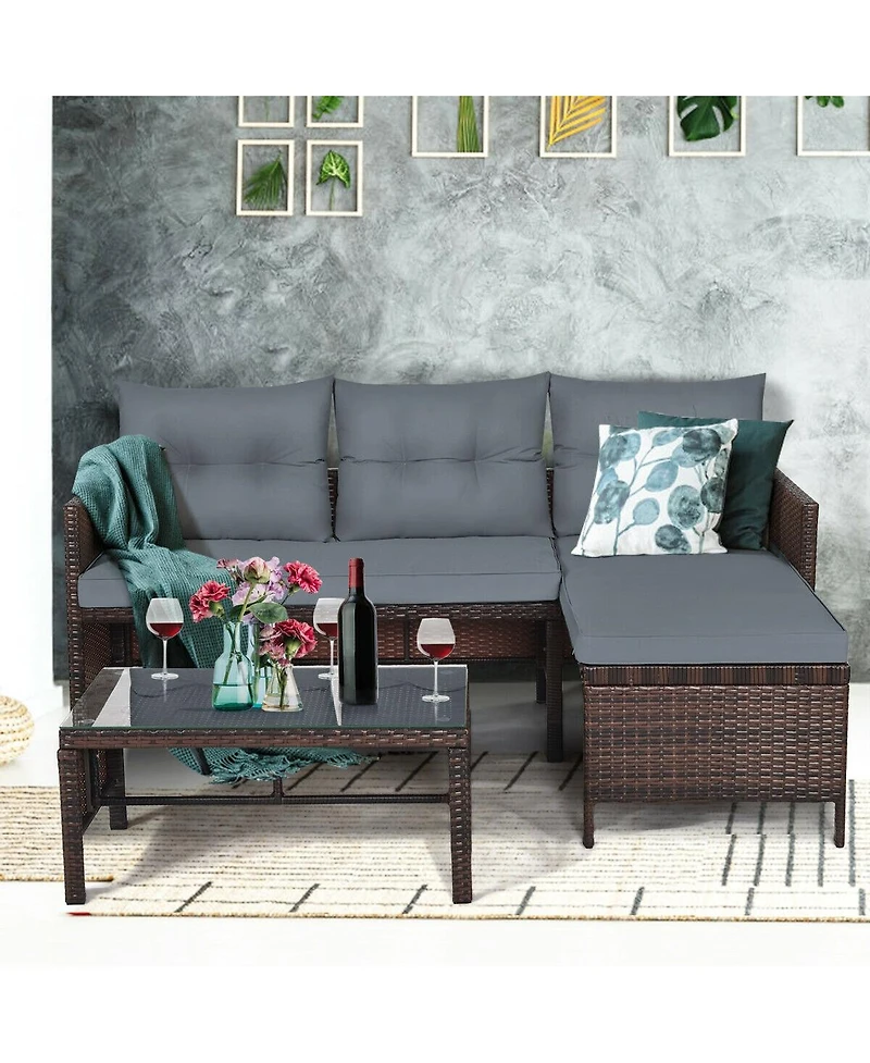 3 Pieces Patio Wicker Rattan Sofa Set