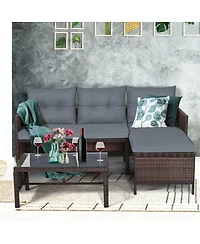 3 Pieces Patio Wicker Rattan Sofa Set