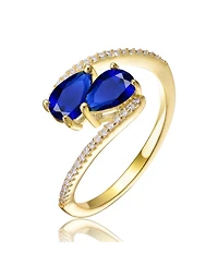 Sterling Silver 14K Gold Plated and Double Cubic Zirconia Bypass Engagement Ring