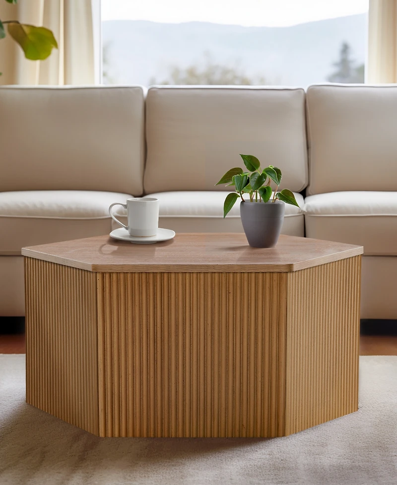 Ink+Ivy Honey 29.5" Solid Wood Frame Fluted Hexagon Coffee Table