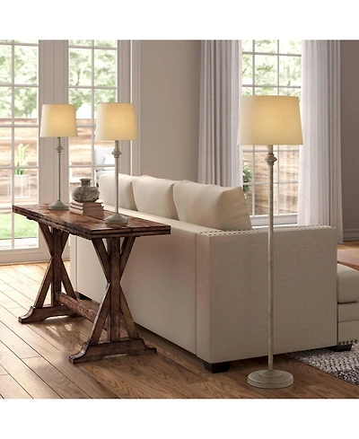 360 Lighting Carter Rustic Farmhouse 3 Piece Table Floor Lamp Set Beige Metal Cream Fabric Tapered Drum Shade for Living Room Bedroom Office House