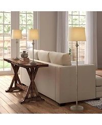 360 Lighting Carter Rustic Farmhouse 3 Piece Table Floor Lamp Set Beige Metal Cream Fabric Tapered Drum Shade for Living Room Bedroom Office House