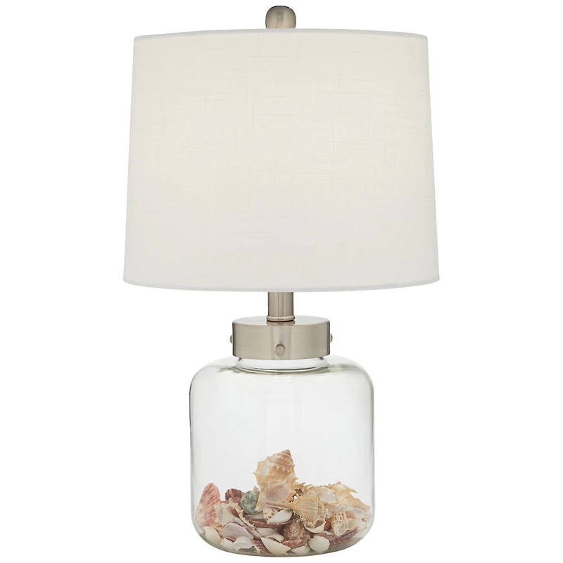 360 Lighting Canister Coastal Accent Table Lamp 20 1/2" High Clear Glass Fillable Sea Shells Off White Linen Drum Shade for Bedroom Living Room K